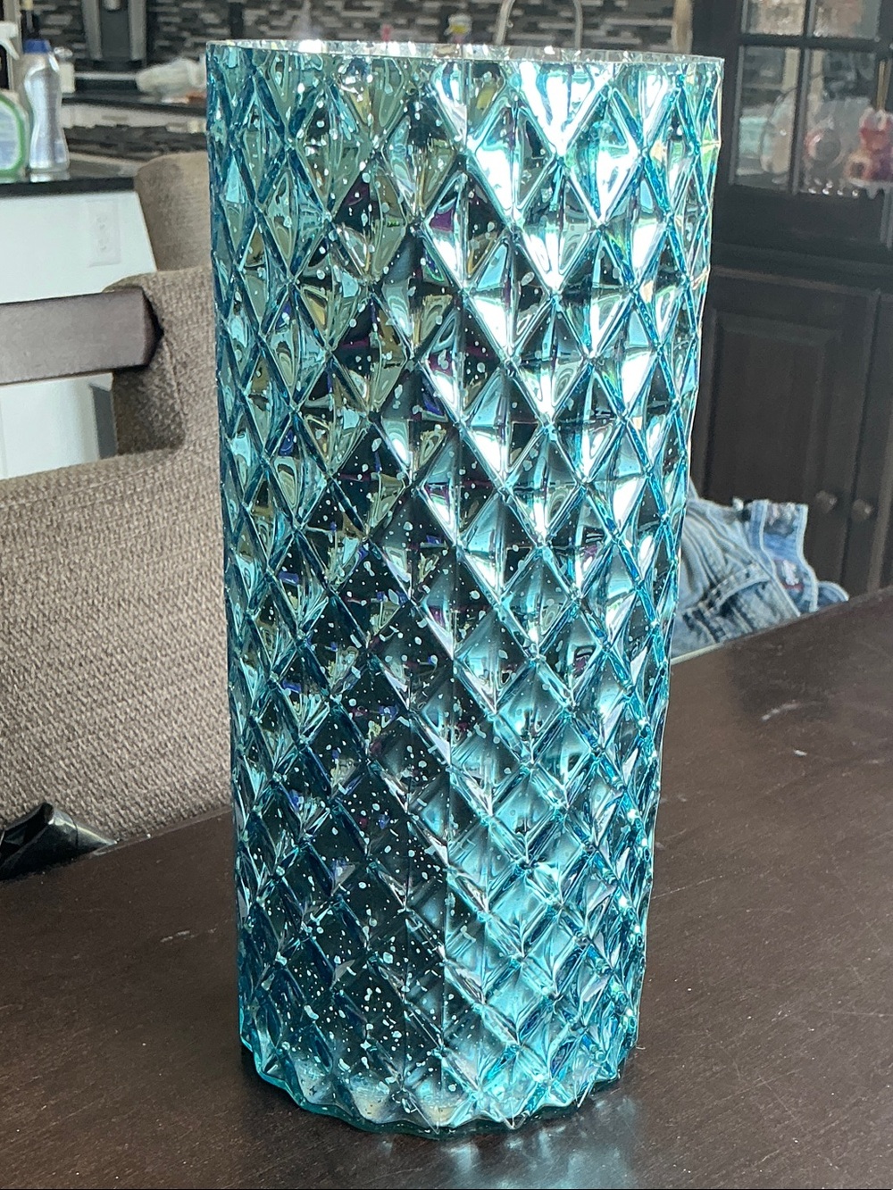 Textured Teal Decorative Glass Vase